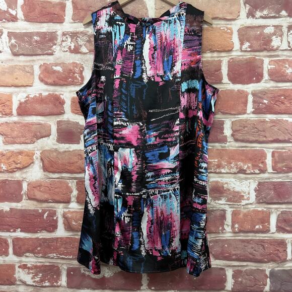 Lane Bryant Tunic Top Women's 24 Artsy Abstract Twist Neck Crinkle Tank Shirt - Picture 4 of 8